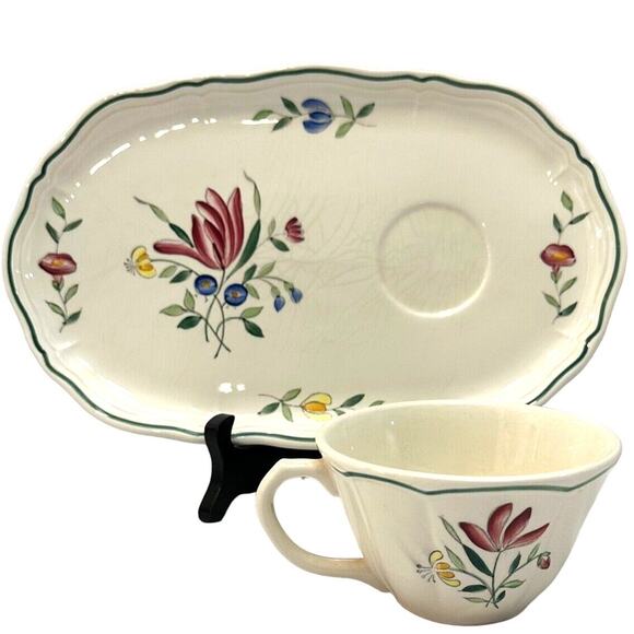 Longchamp Other - Longchamp France Tulip Peint Main Vintage Sandwich Trays and Cups-Set of 2